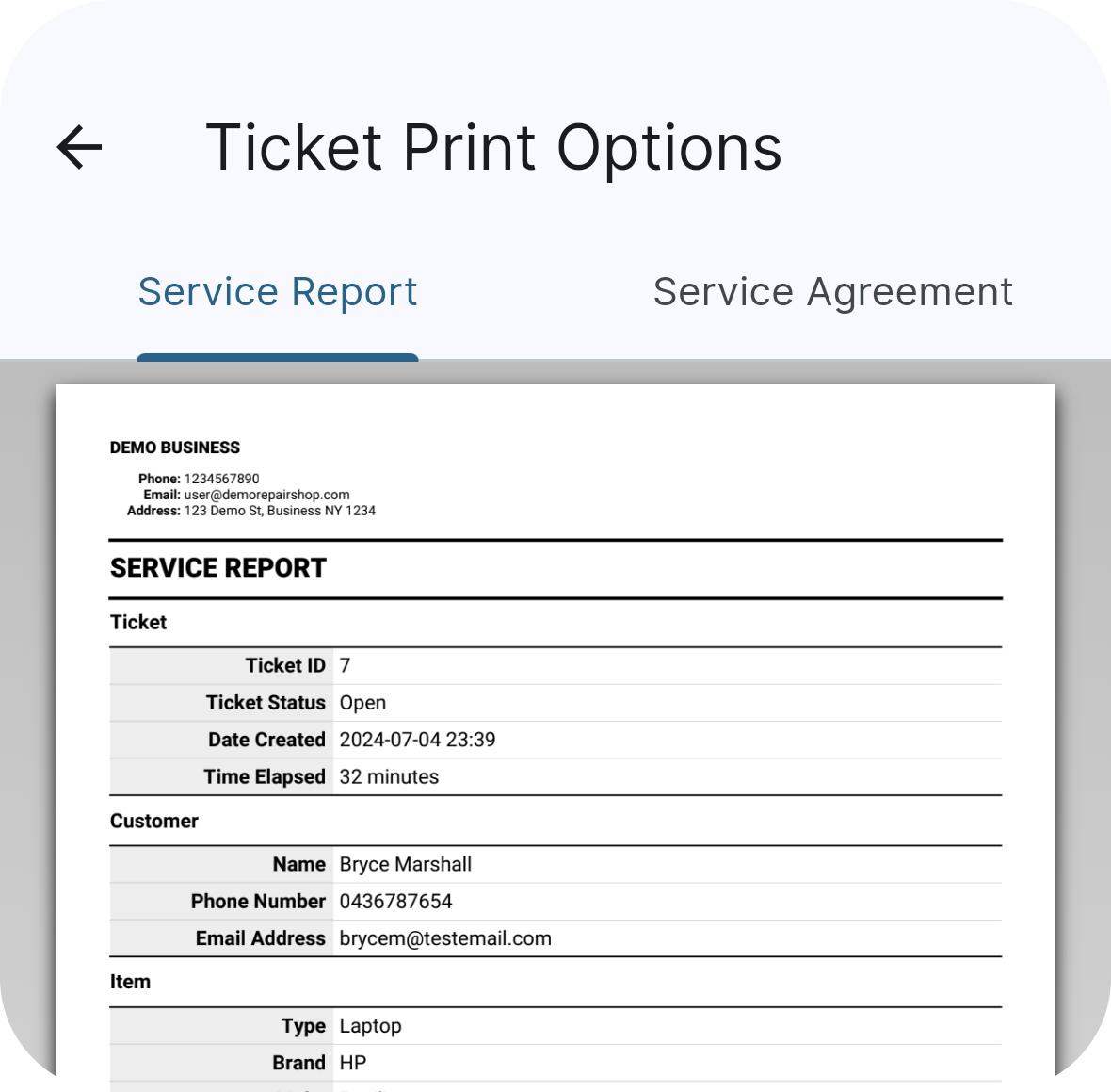 Personalised Service Reports